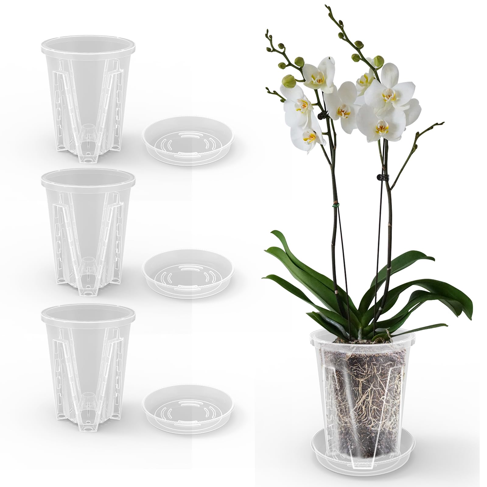Pot Orchidée Grande 5.5 Inch Clairs avec Saule et Orifice de Drainage Plastique pour Plantes Intérieures et Extérieures 